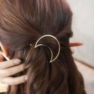 Crescent moon barrette clips hair silver gold boho